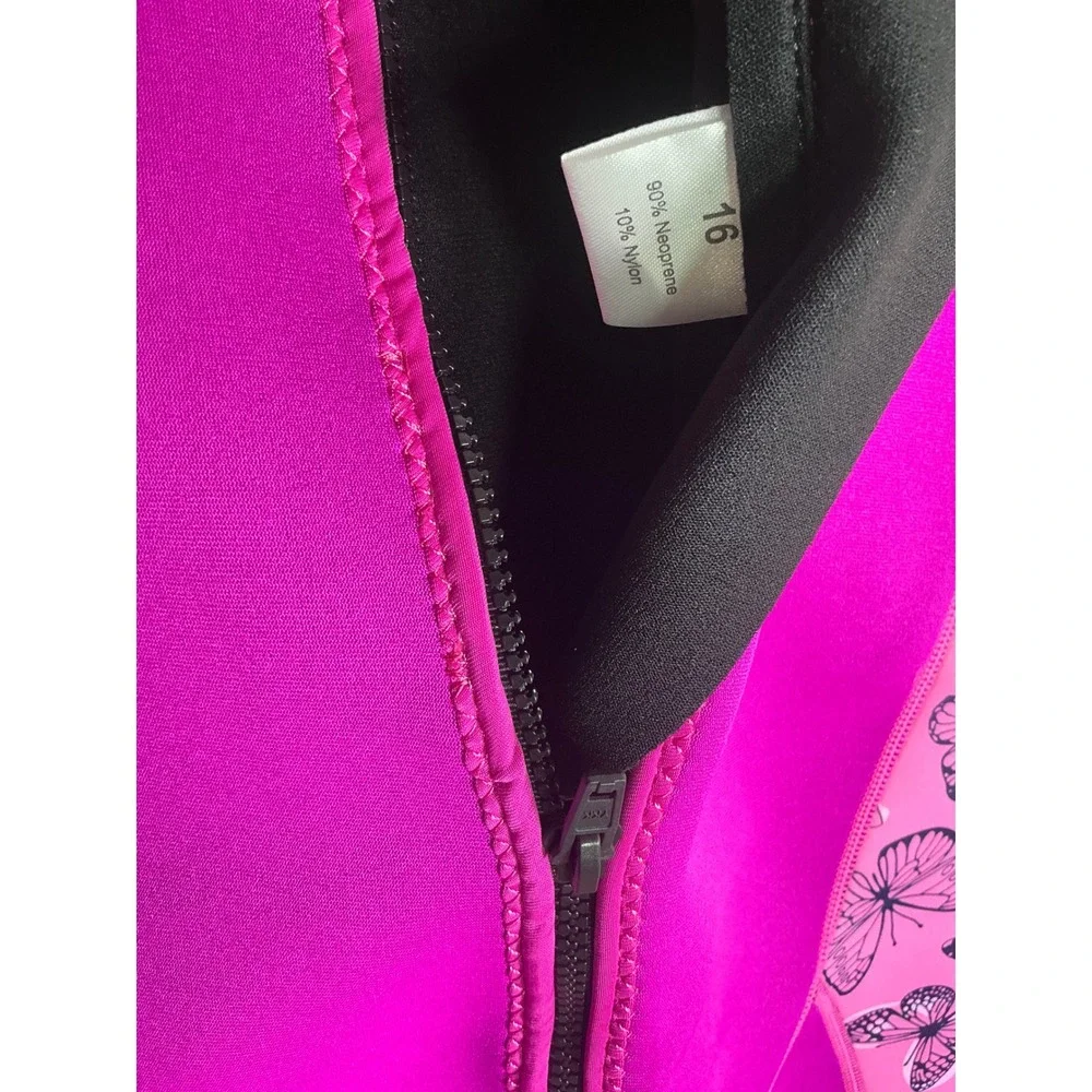 Goldfin Kids 2mm Neoprene Wetsuit Pink Butterfly Shorty Swimsuit Size 16